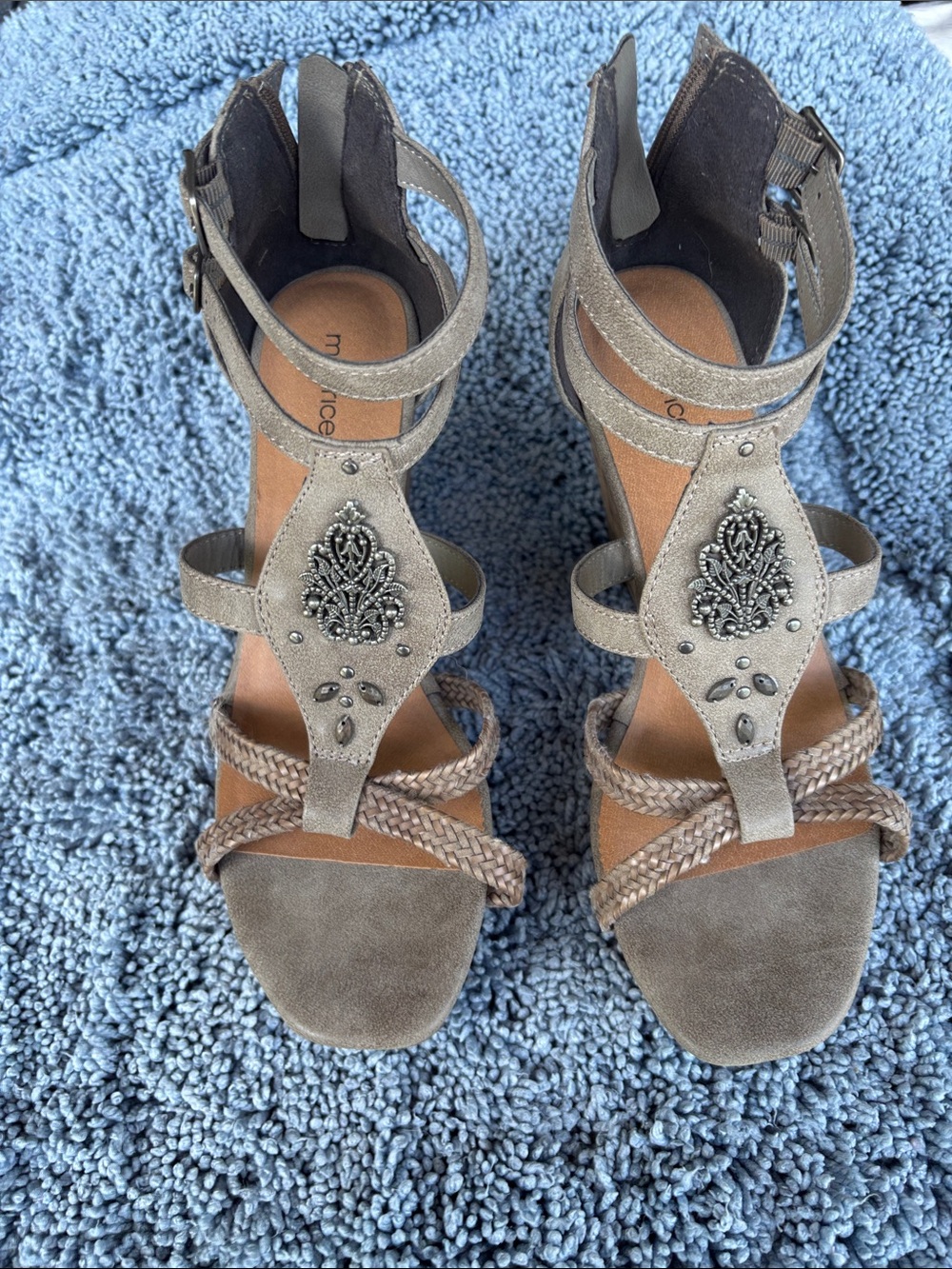 Maurices Taupe Embellished Braided T-Strap Heels